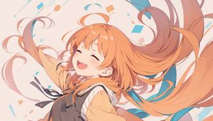 Preview wallpaper girl, smile, jump, oranges, anime, art