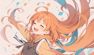 Preview wallpaper girl, smile, jump, oranges, anime, art