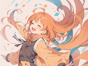 Preview wallpaper girl, smile, jump, oranges, anime, art