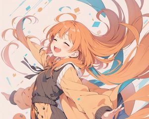 Preview wallpaper girl, smile, jump, oranges, anime, art