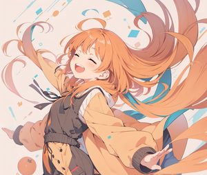 Preview wallpaper girl, smile, jump, oranges, anime, art