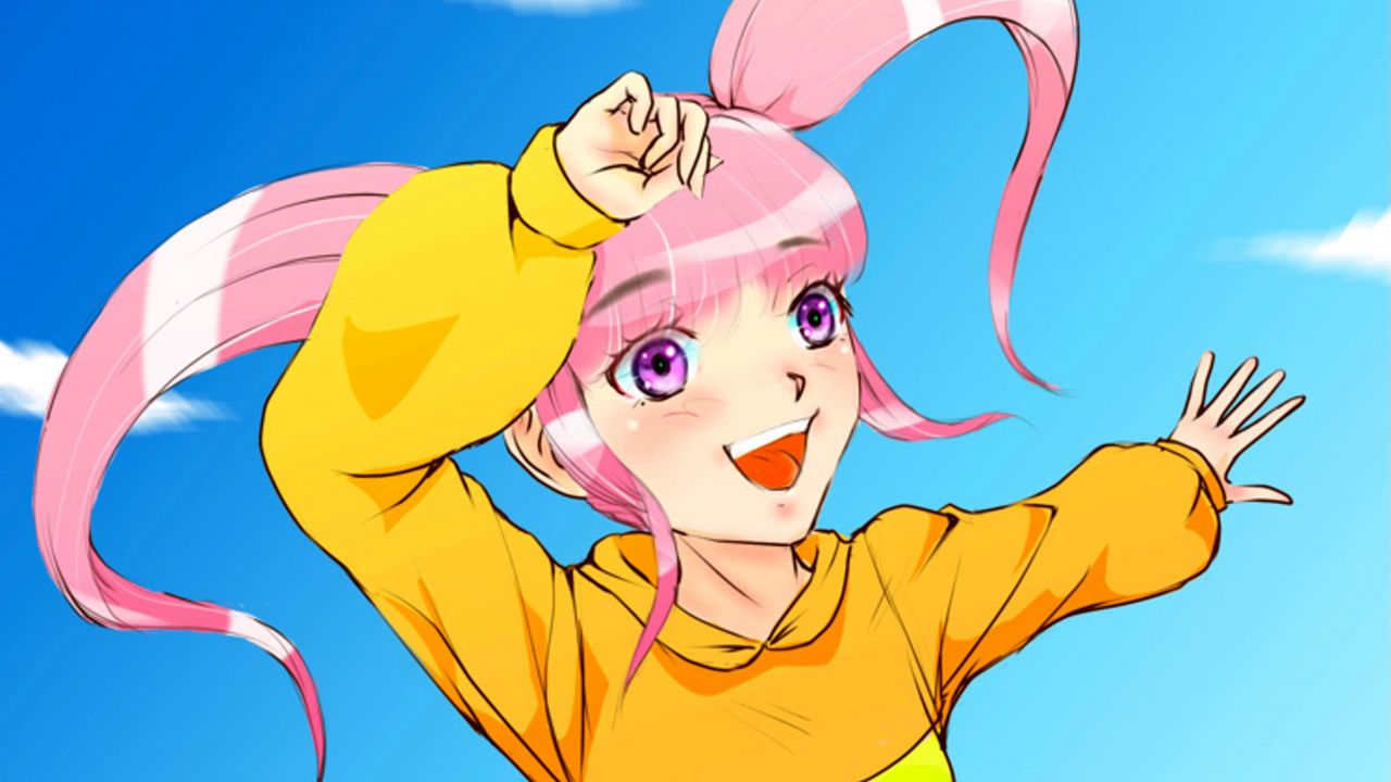 Wallpaper girl, smile, jump, happy, anime, art