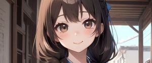 Preview wallpaper girl, smile, kimono, pigtails, anime