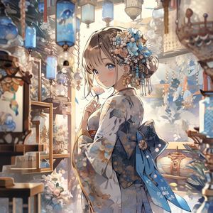 Preview wallpaper girl, smile, kimono, hairpin, anime, art