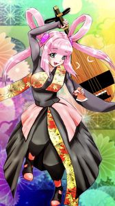Preview wallpaper girl, smile, kimono, musical instrument, anime
