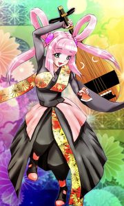 Preview wallpaper girl, smile, kimono, musical instrument, anime