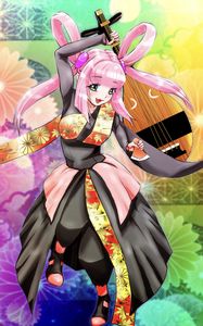 Preview wallpaper girl, smile, kimono, musical instrument, anime