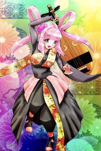 Preview wallpaper girl, smile, kimono, musical instrument, anime