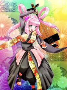 Preview wallpaper girl, smile, kimono, musical instrument, anime