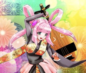 Preview wallpaper girl, smile, kimono, musical instrument, anime