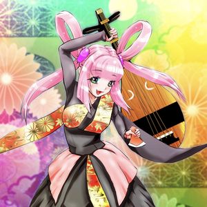 Preview wallpaper girl, smile, kimono, musical instrument, anime