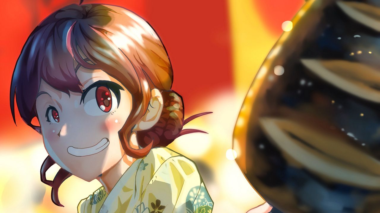 Wallpaper girl, smile, kimono, fair, anime
