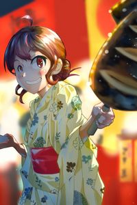 Preview wallpaper girl, smile, kimono, fair, anime