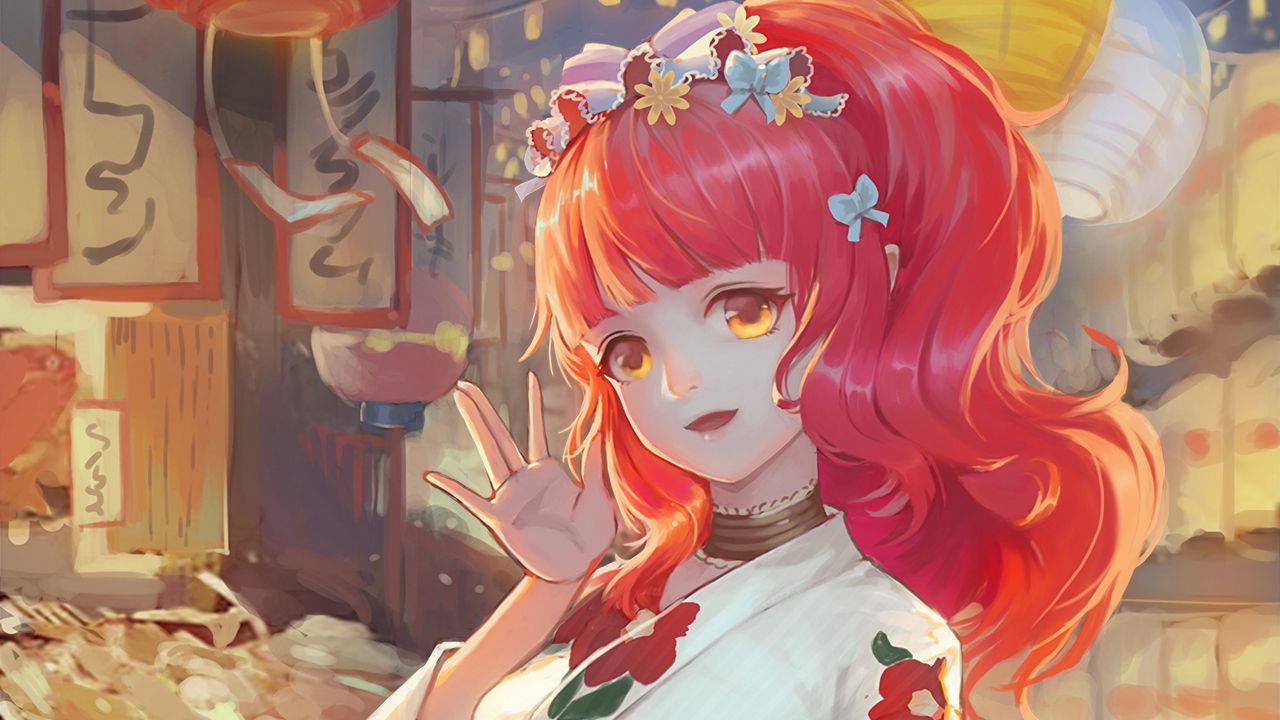 Wallpaper girl, smile, kimono, fair, anime, art