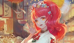 Preview wallpaper girl, smile, kimono, fair, anime, art