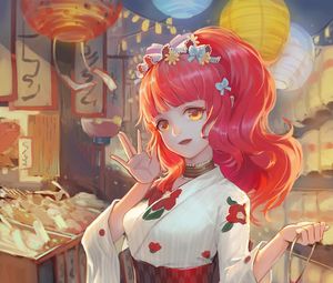 Preview wallpaper girl, smile, kimono, fair, anime, art