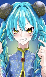 Preview wallpaper girl, smile, kimono, anime, art, blue