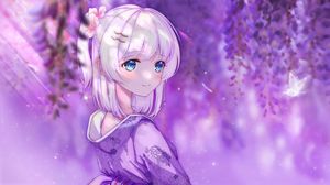 Preview wallpaper girl, smile, kimono, anime, art, purple