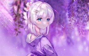 Preview wallpaper girl, smile, kimono, anime, art, purple