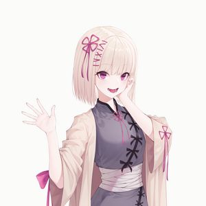 Preview wallpaper girl, smile, kimono, art, light