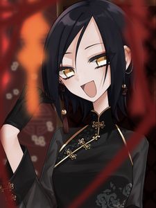 Preview wallpaper girl, smile, kimono, anime, black