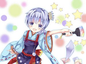 Preview wallpaper girl, smile, kimono, gesture, anime