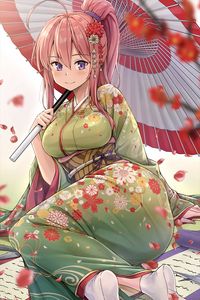 Preview wallpaper girl, smile, kimono, umbrella, anime
