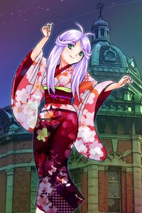 Preview wallpaper girl, smile, kimono, dance, anime