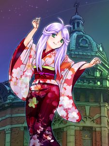 Preview wallpaper girl, smile, kimono, dance, anime