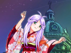 Preview wallpaper girl, smile, kimono, dance, anime