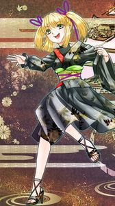 Preview wallpaper girl, smile, kimono, anime, colorful