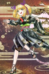 Preview wallpaper girl, smile, kimono, anime, colorful