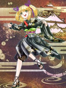 Preview wallpaper girl, smile, kimono, anime, colorful