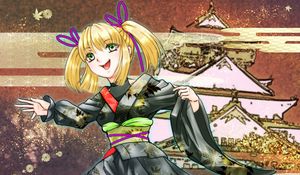 Preview wallpaper girl, smile, kimono, anime, colorful