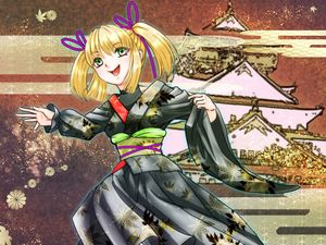 Preview wallpaper girl, smile, kimono, anime, colorful