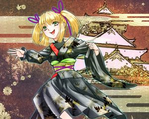 Preview wallpaper girl, smile, kimono, anime, colorful