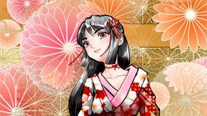 Preview wallpaper girl, smile, kimono, flowers, anime