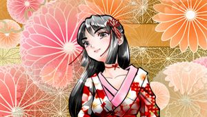 Preview wallpaper girl, smile, kimono, flowers, anime