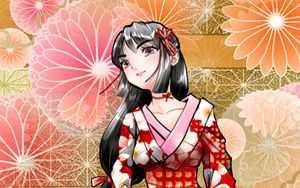 Preview wallpaper girl, smile, kimono, flowers, anime