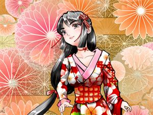 Preview wallpaper girl, smile, kimono, flowers, anime