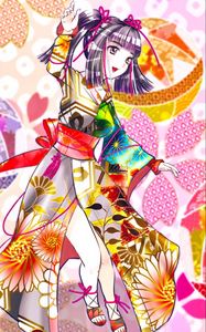 Preview wallpaper girl, smile, kimono, joy, anime