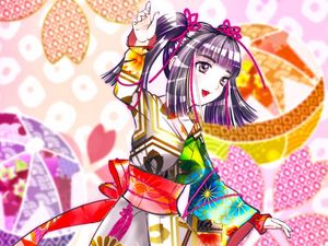 Preview wallpaper girl, smile, kimono, joy, anime