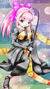 Preview wallpaper girl, smile, kimono, katana, anime