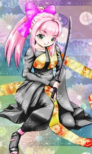 Preview wallpaper girl, smile, kimono, katana, anime