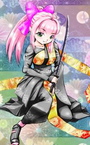 Preview wallpaper girl, smile, kimono, katana, anime