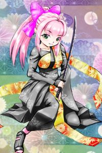 Preview wallpaper girl, smile, kimono, katana, anime