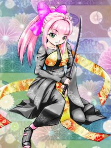 Preview wallpaper girl, smile, kimono, katana, anime