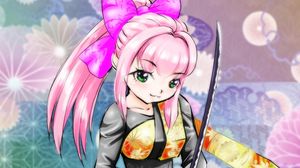 Preview wallpaper girl, smile, kimono, katana, anime