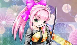 Preview wallpaper girl, smile, kimono, katana, anime