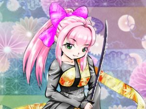 Preview wallpaper girl, smile, kimono, katana, anime